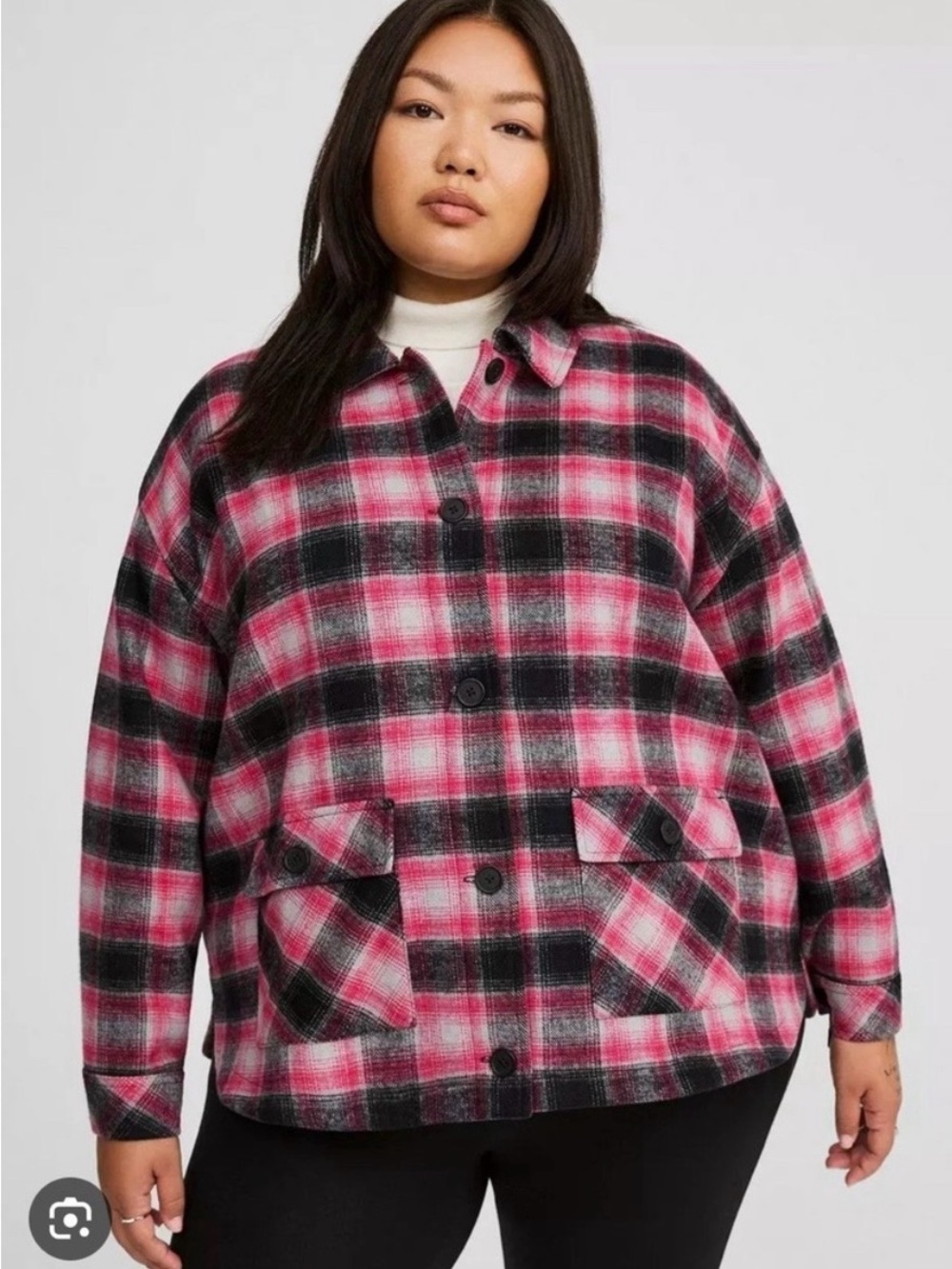 Torrid Pink and Black Plaid Button-Up Shacket Size 2